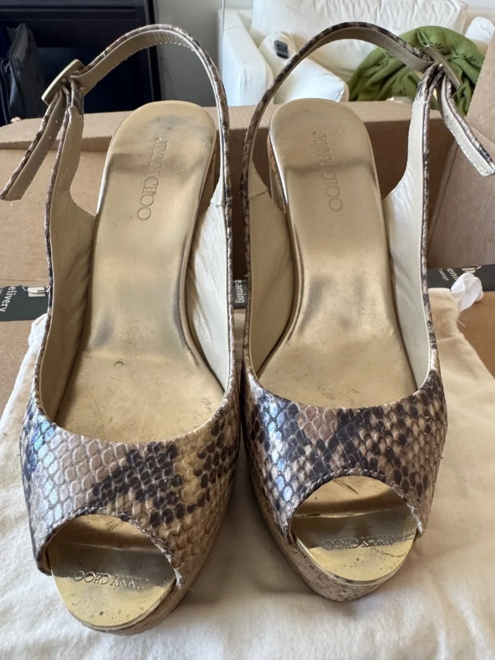 Jimmy Choo Snake Skin Cork Wedge Sandals
